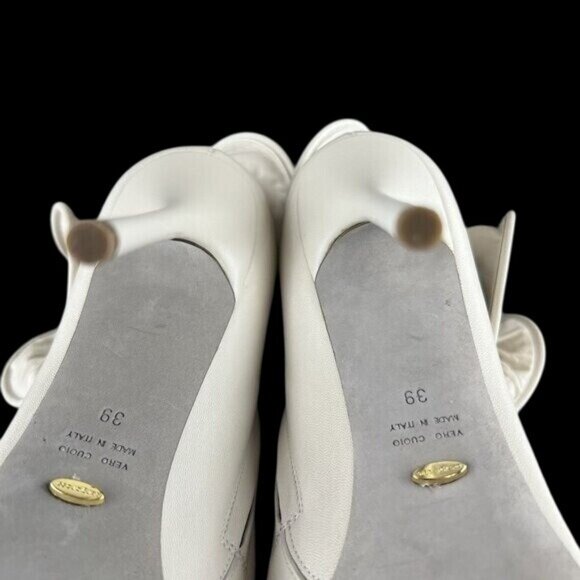 Sergio Rossi 9 Booties Leather Ruffle Luxury Cream High Heel Fairy Core Designer - Picture 8 of 16